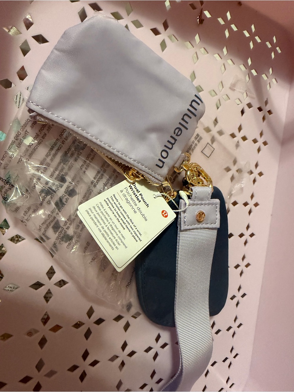 lululemon athletica Two-Tone Mini Card Case with Strap - Light Gray & Navy